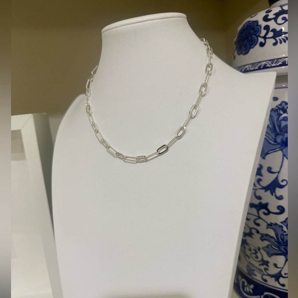 Loft Textured Chain Link Necklace - Silver Tone